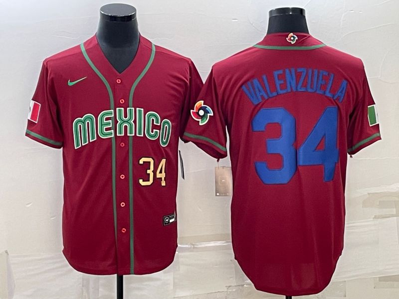 Men 2023 World Cub Mexico #34 Valenzuela Red Nike MLB Jersey12